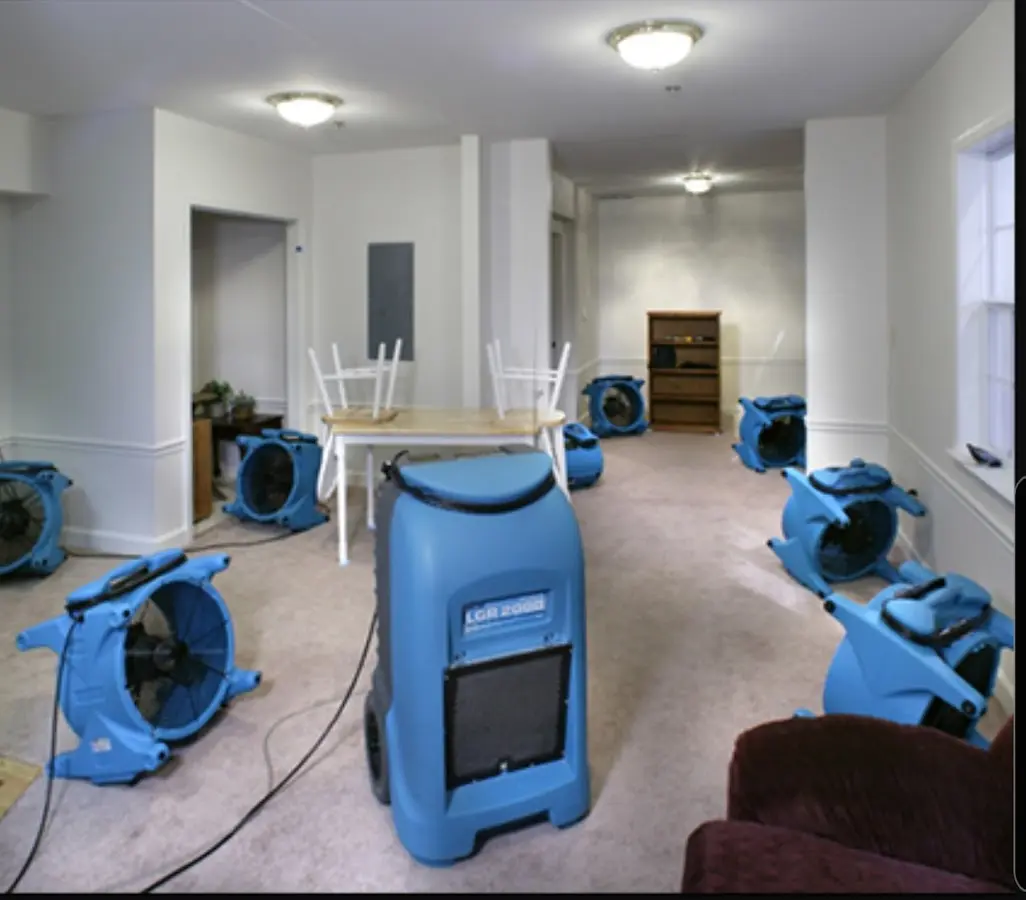 Air movers and dehumidifier setup for Water Damage Restoration in Gettysburg